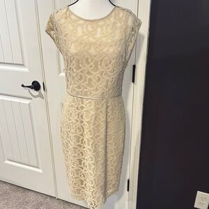 Adrianna Papell Beige Lace Midi Dress